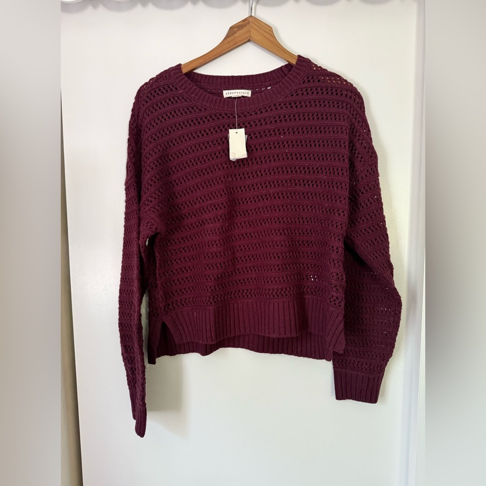 Aeropostale Red Crew Neck Sweater with Textured Ribbed Pattern